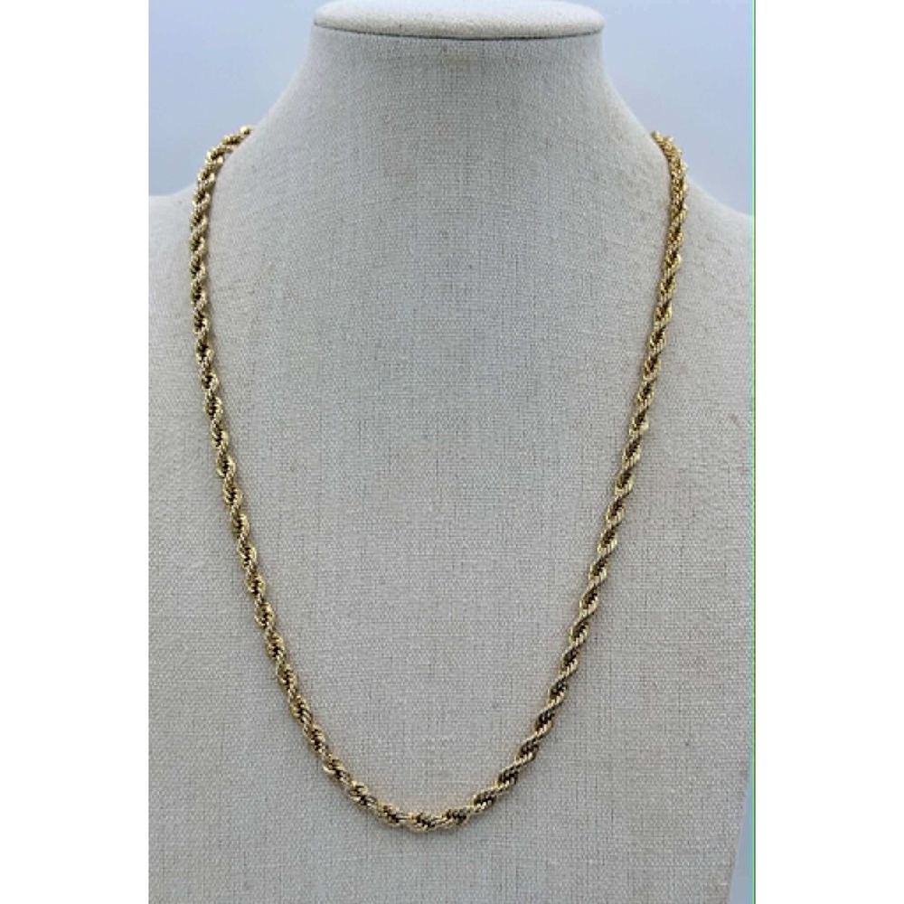 24K Gold Electroplated Rope Chain Necklace 24 Inch 35g Lobster Clasp